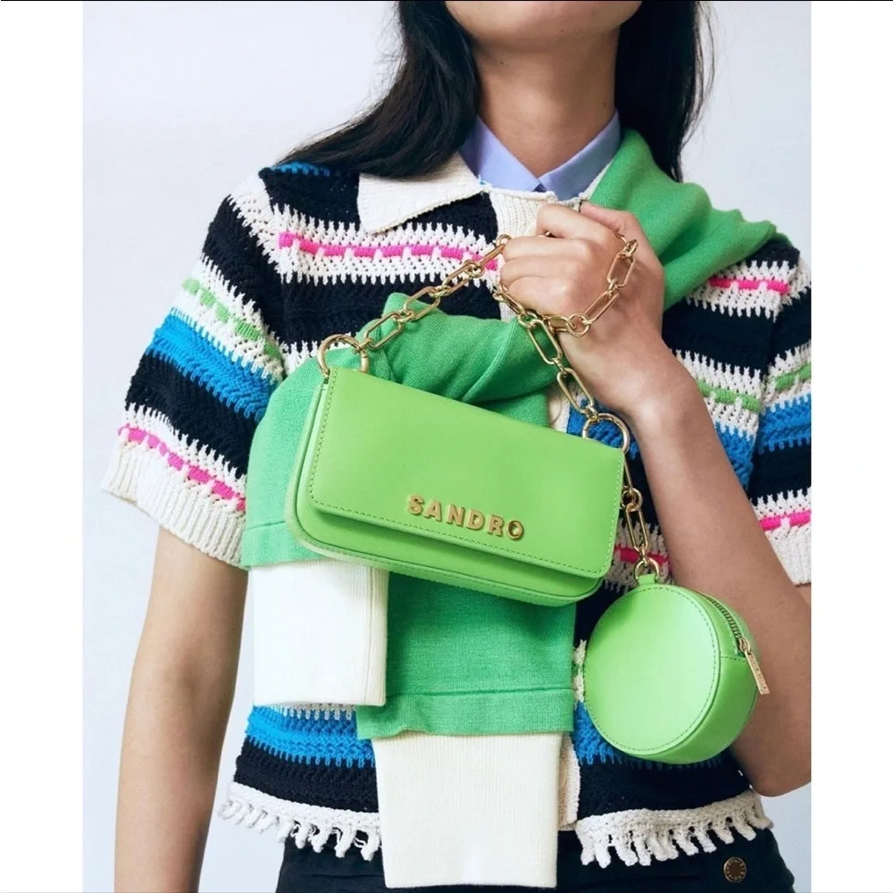 Sandro Lime Green Crossbody Bag with Gold Accents